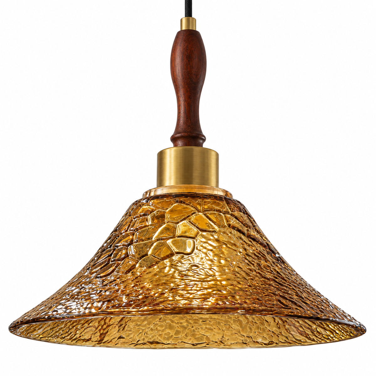 Ambra Textured Amber Glass Bell Pendant Light, studio view on white