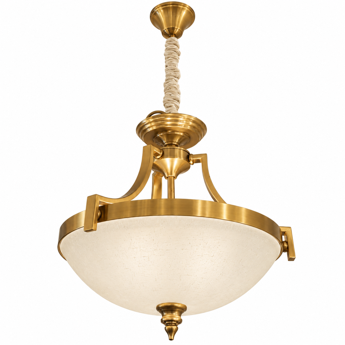 Antique Golden Textured Glass Bowl Pendant, unlit studio view