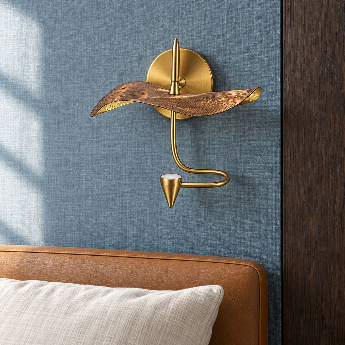 AOLW1016-CP wall light beside a bed – illustrative daytime setting
