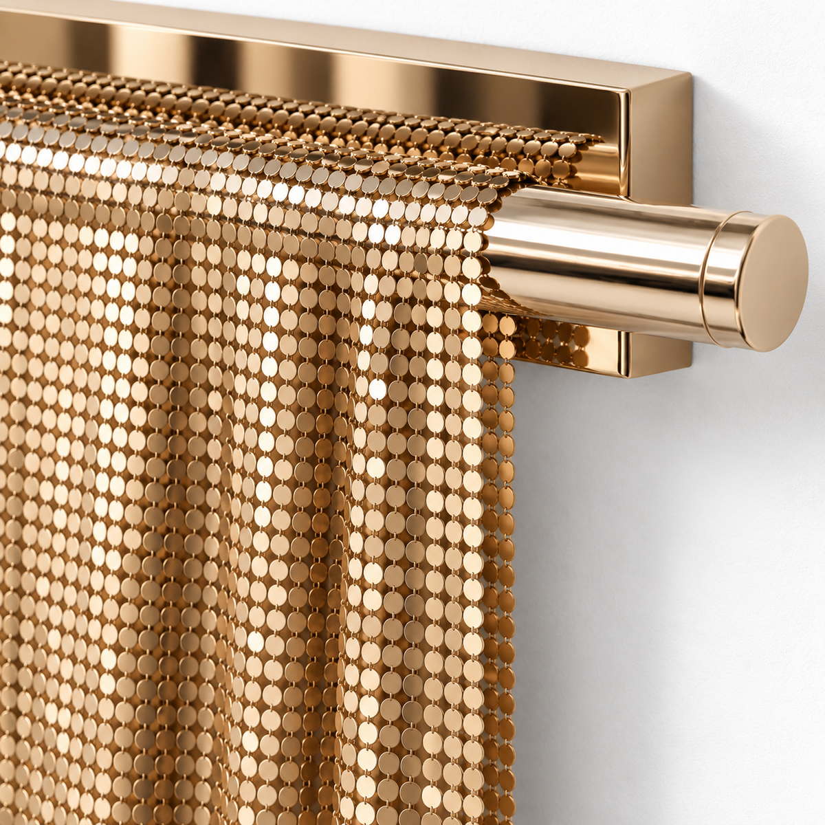 Close-up detail of the AOLW1056-S metal mesh curtain and cylindrical wall light