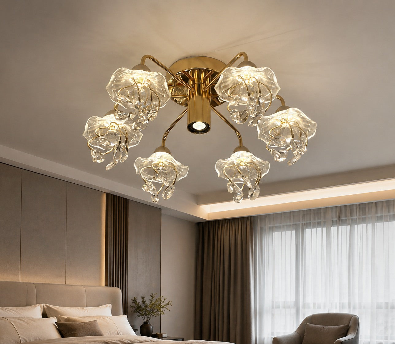 Crystal Petal Ceiling Chandelier 6 Light full original in-situ image