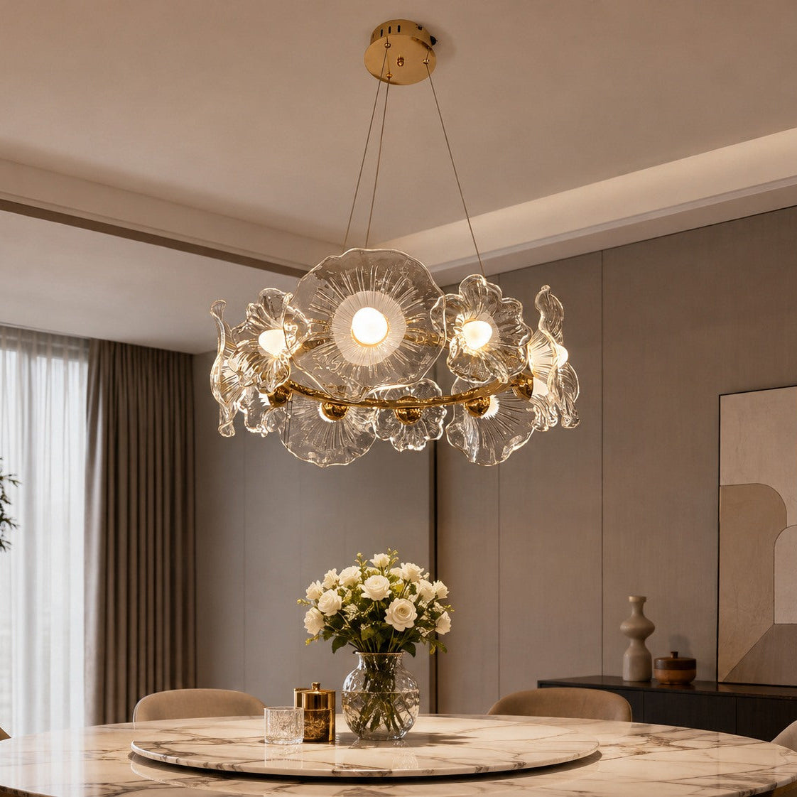 Floral Crystal Glass Chandelier full original in-situ image