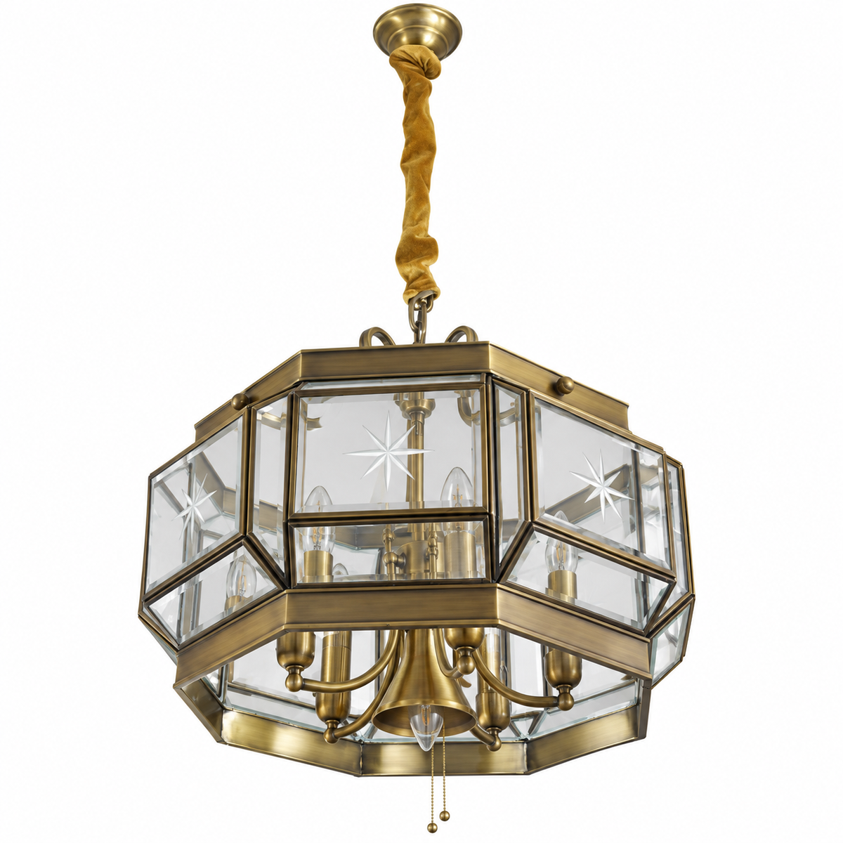 Brass Geometric Lantern Pendant, unlit studio view