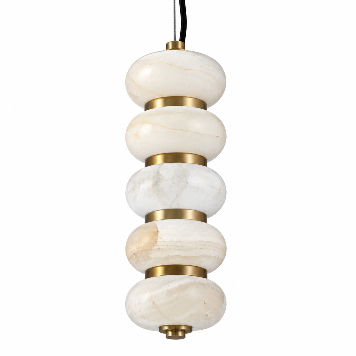 Cairn Five-Ring Marble Pendant Light – studio view on white
