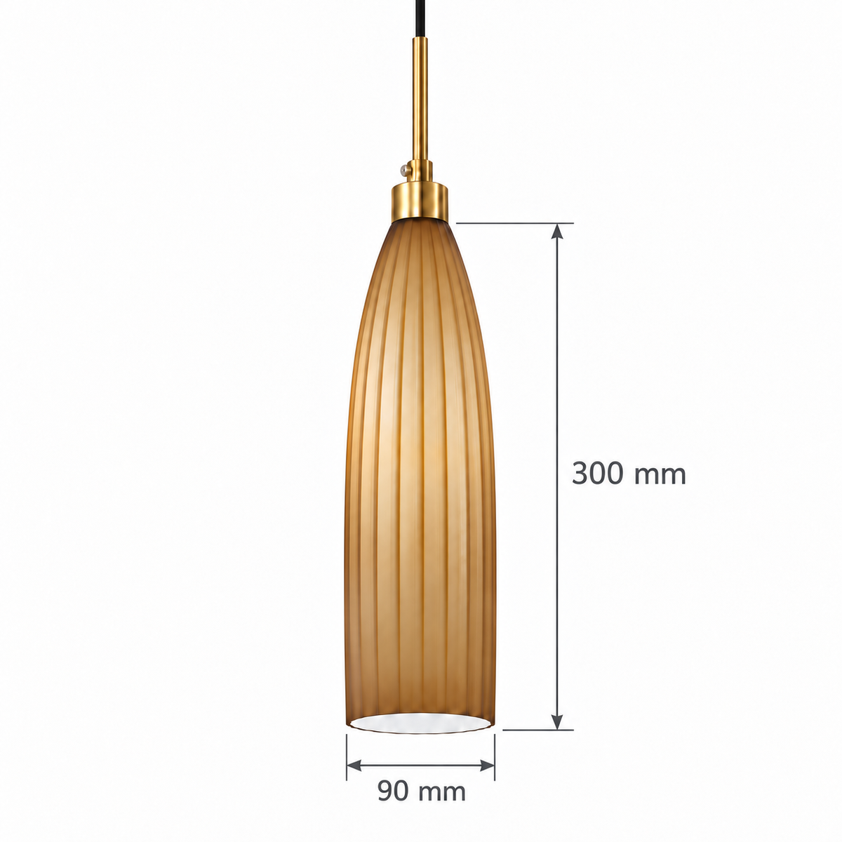 Costella Brown Fluted Taper Pendant Light, confirmed dimension diagram