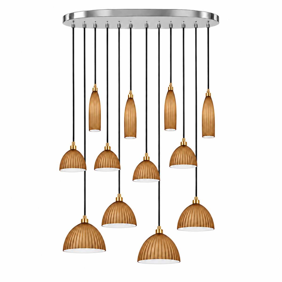 Costella Brown Twelve-Shade Cascade Chandelier, studio view on white