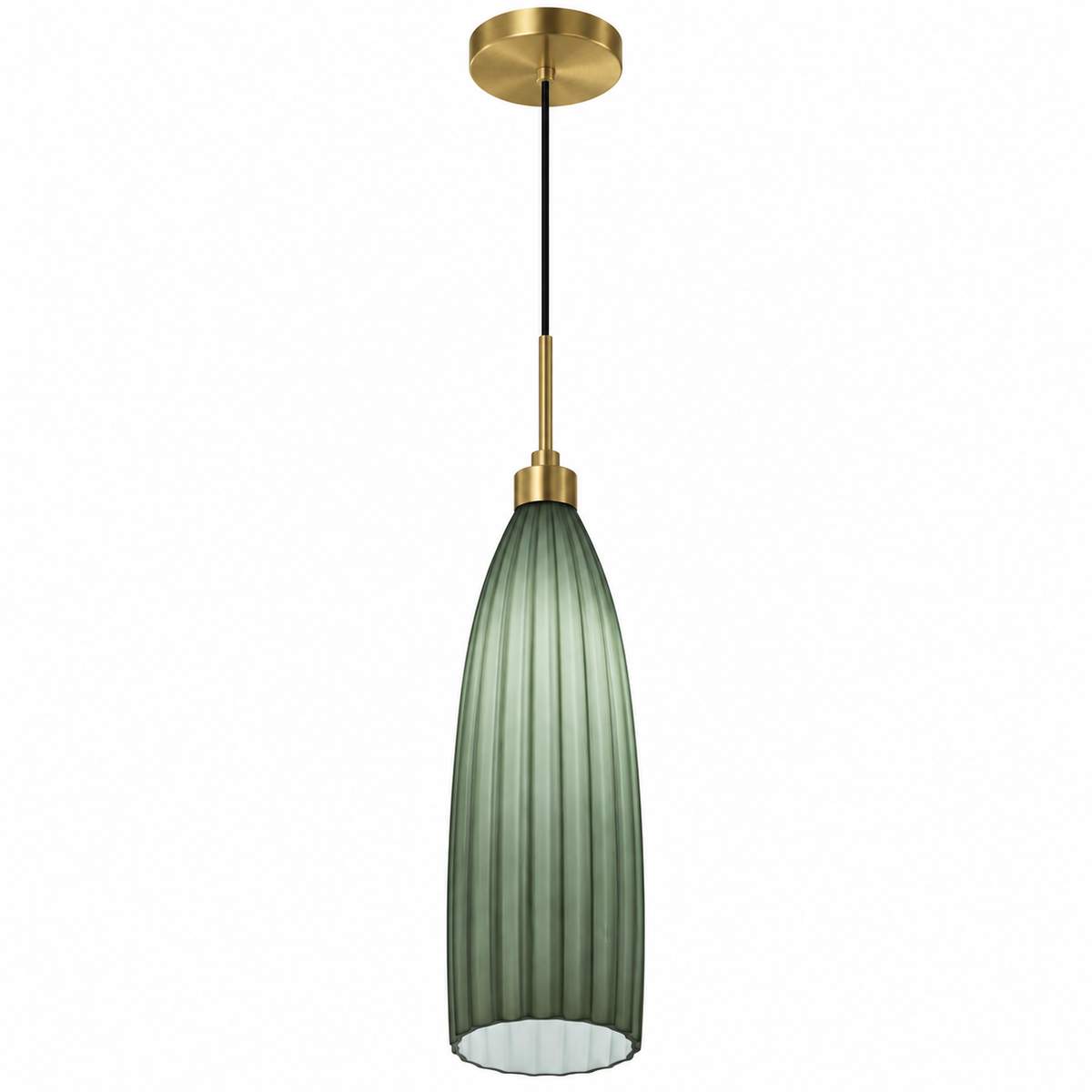 Costella Green Fluted Taper Pendant Light, studio view on white