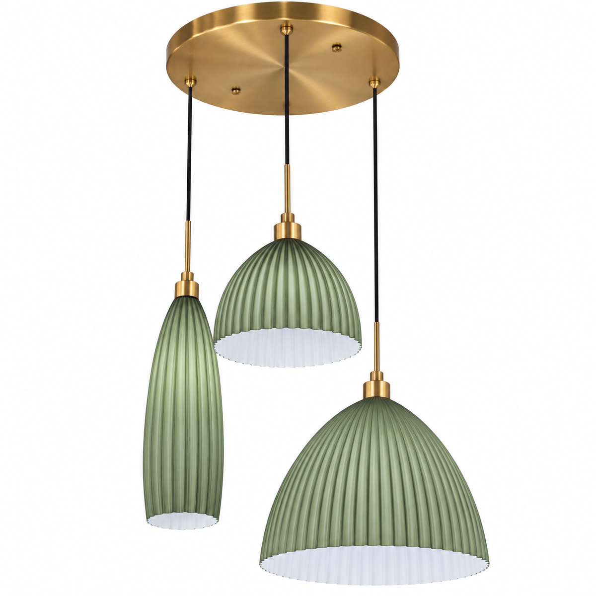 Costella Green Three-Shade Chandelier, studio view on white