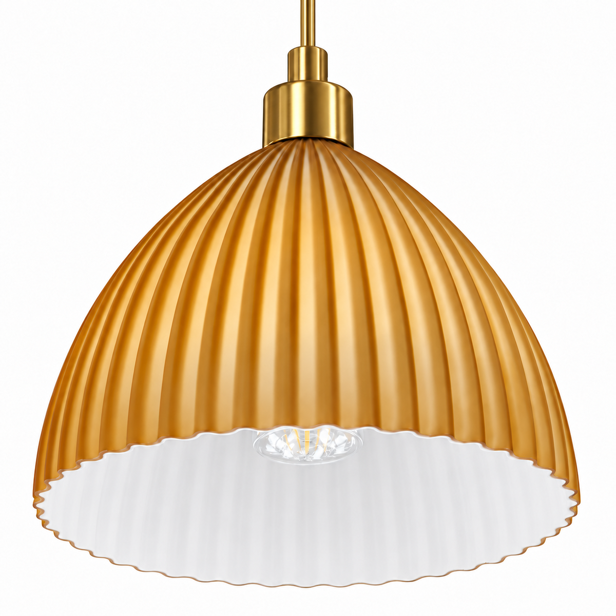 Costella Medium Brown Fluted Dome Pendant Light, studio view on white