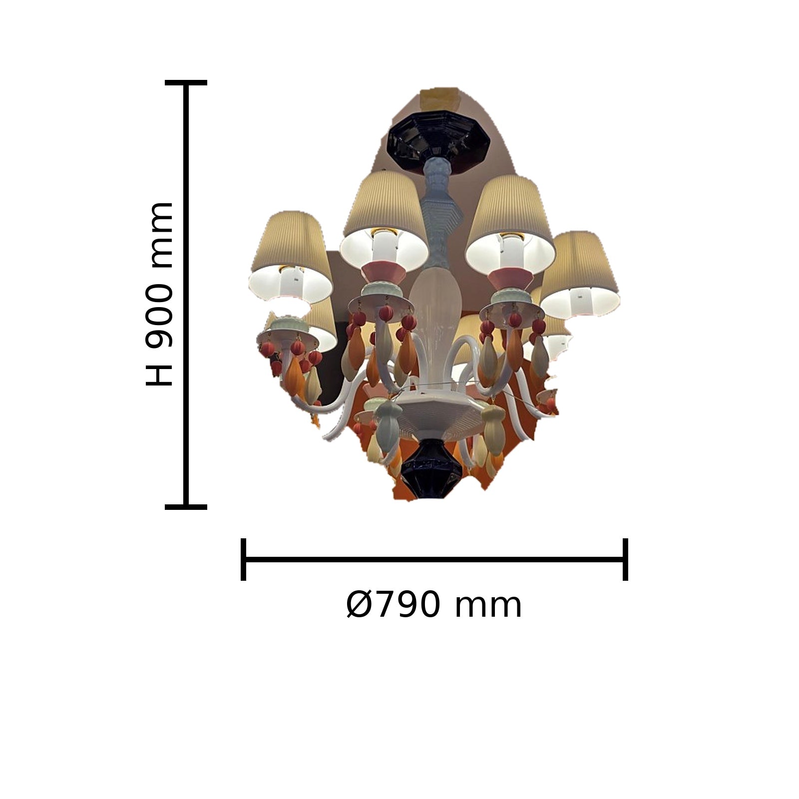 Colorful Ceramic Chandelier dimension image, Ø790 mm x H900 mm