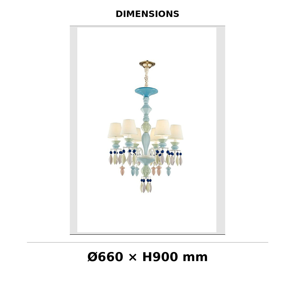 Florence Colorful Ceramic Chandelier 6 Light dimension image, Ø660 mm x H900 mm