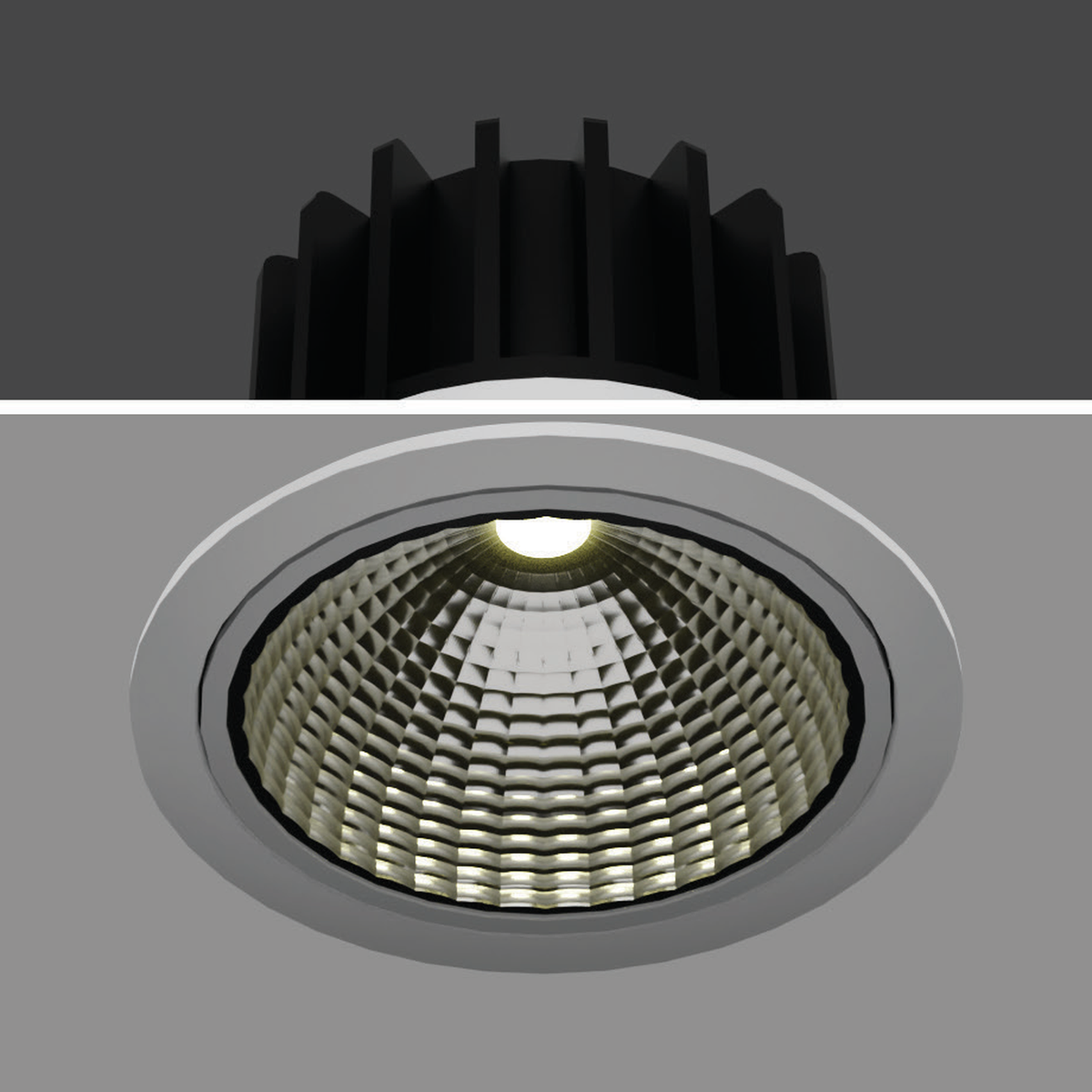 EFFICIO representative white-body recessed downlight view; exact wattage not identified and black-body photograph unavailable.