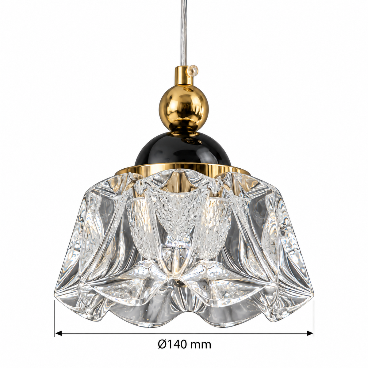 Fiora Faceted Acrylic Bell Pendant Light, confirmed dimension diagram