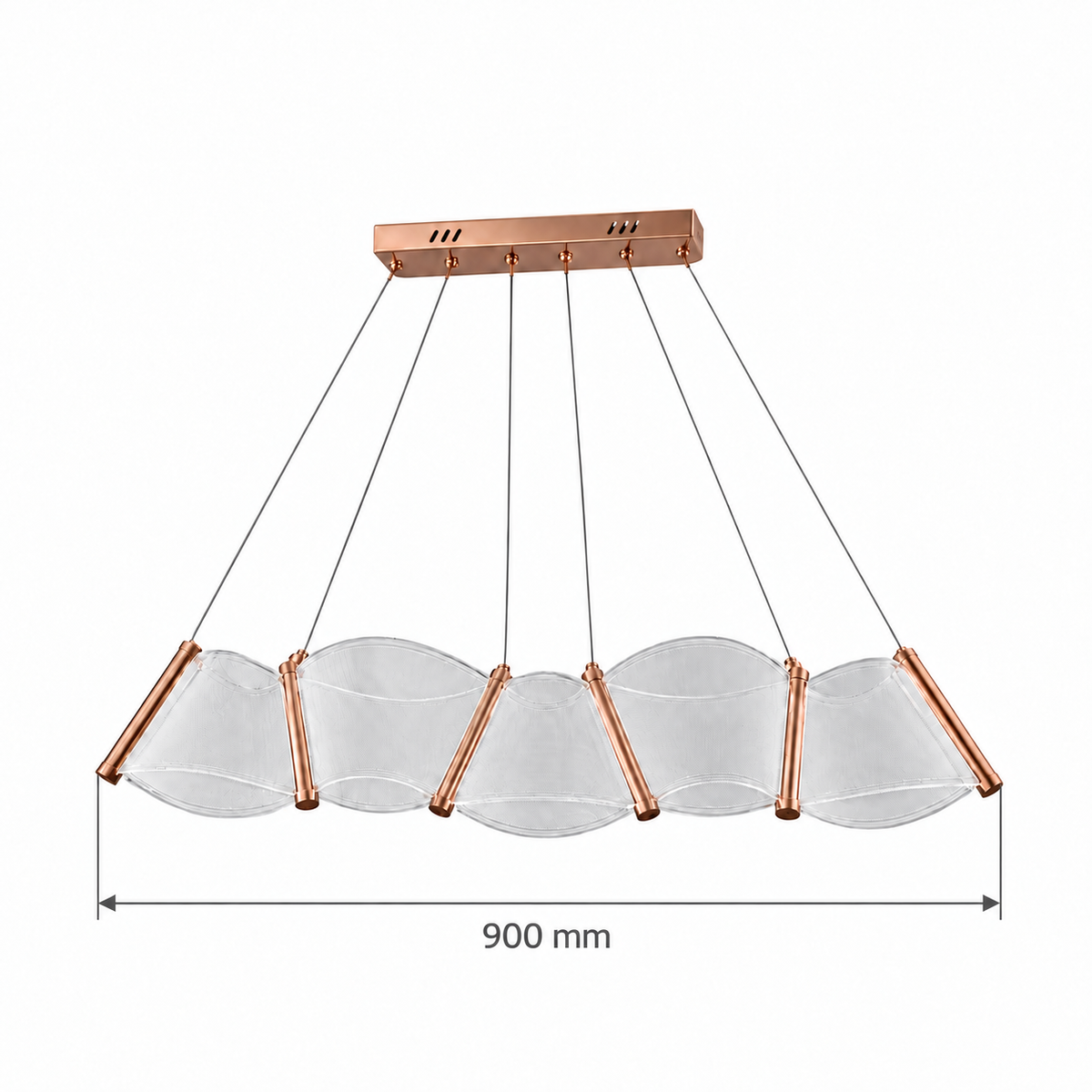 Five-Panel Linear Fan Chandelier, dimension diagram; light body length 900 mm