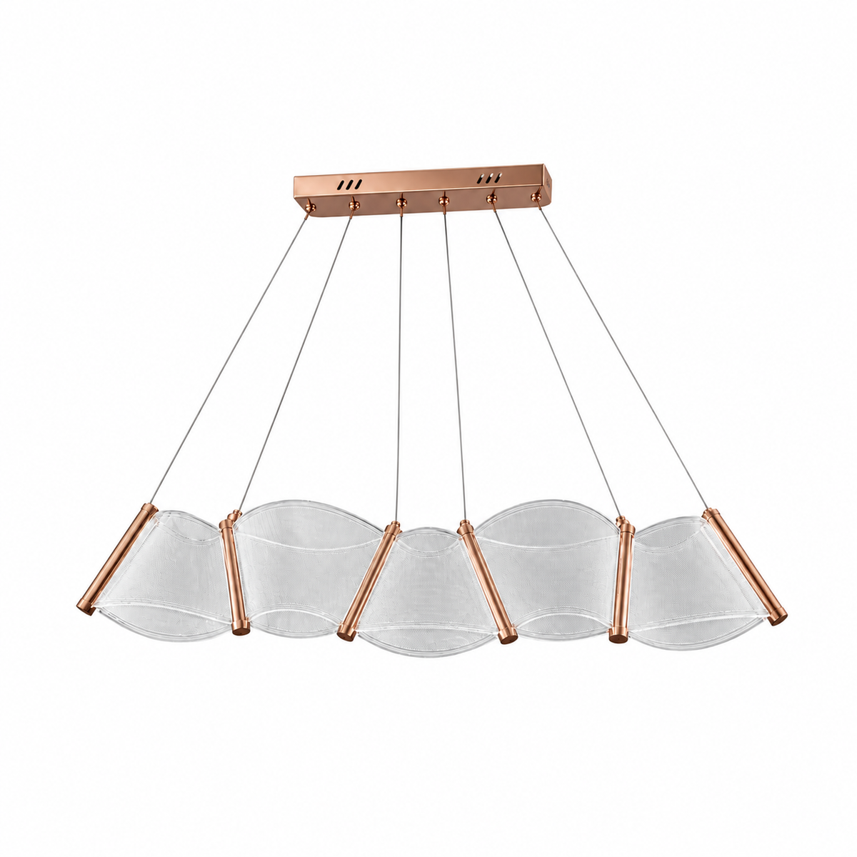 Five-Panel Linear Fan Chandelier, unlit studio view