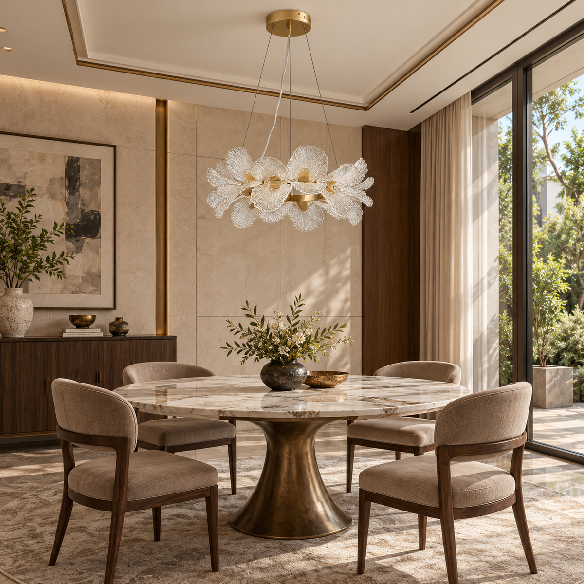 Florielle Sculpted Petal Chandelier, daylight interior, light off