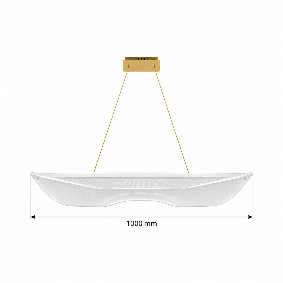 Gold and Acrylic Crescent Pendant, dimension diagram; light body length 1000 mm