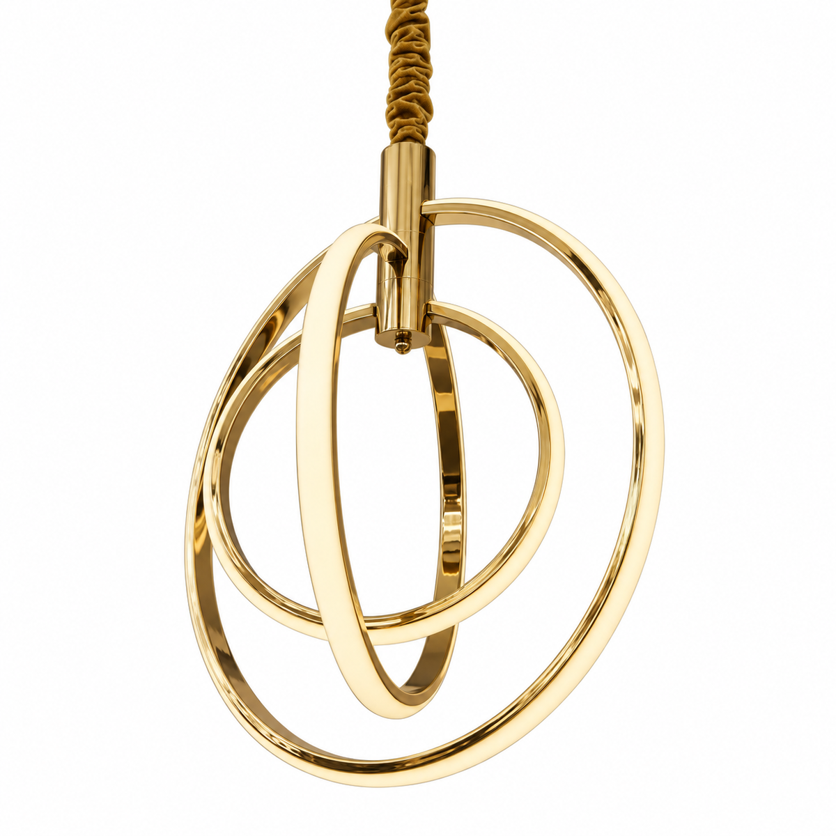 Gold Orbital Three-Ring Chandelier, unlit studio view