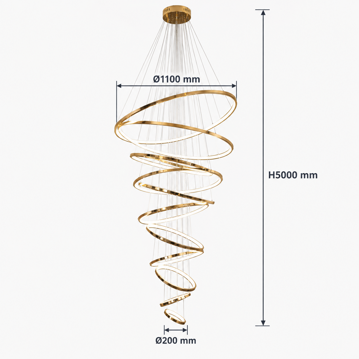 Golden geometric square ceiling light dimensions, 500 × 500 mm