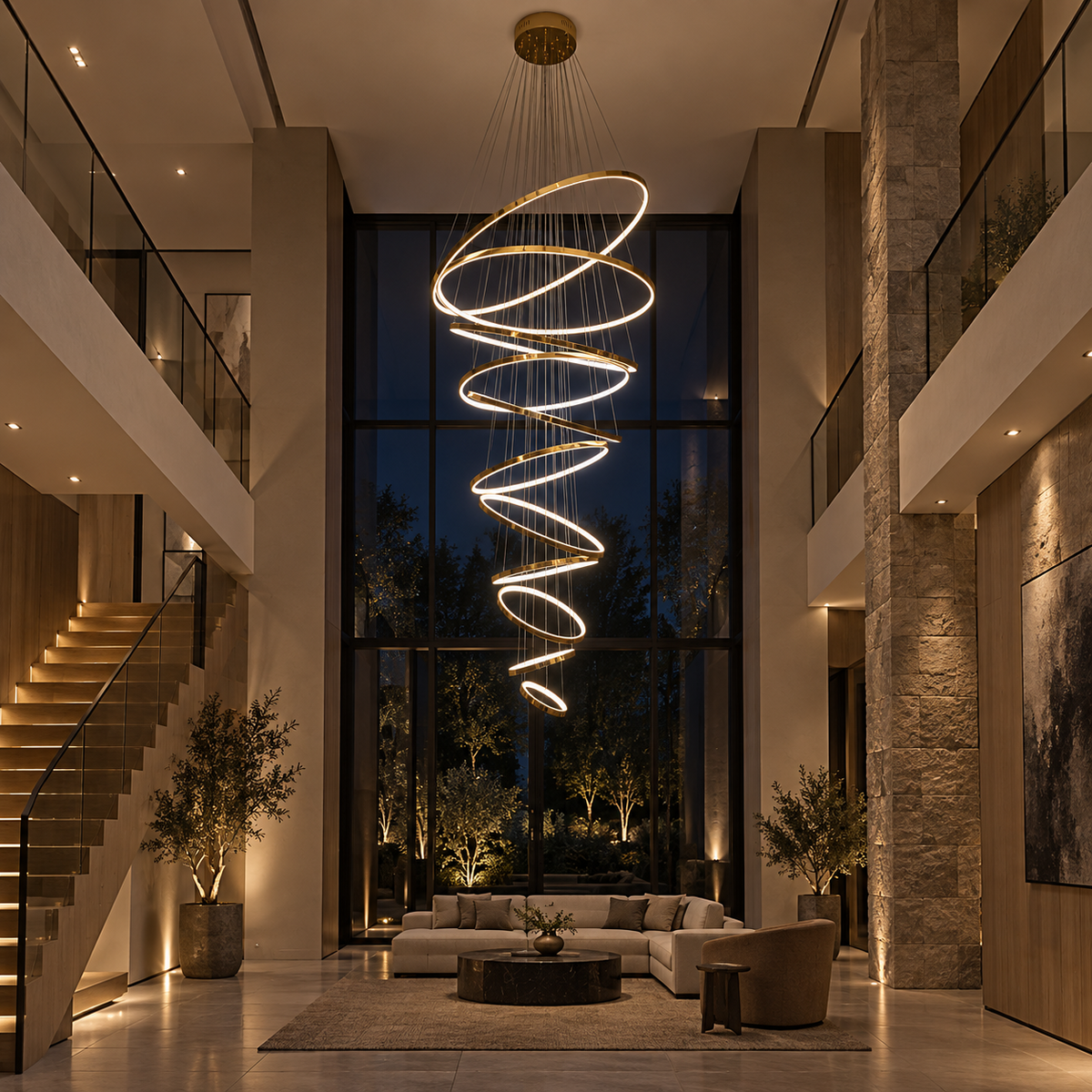 Golden geometric square ceiling light in a contemporary home office
