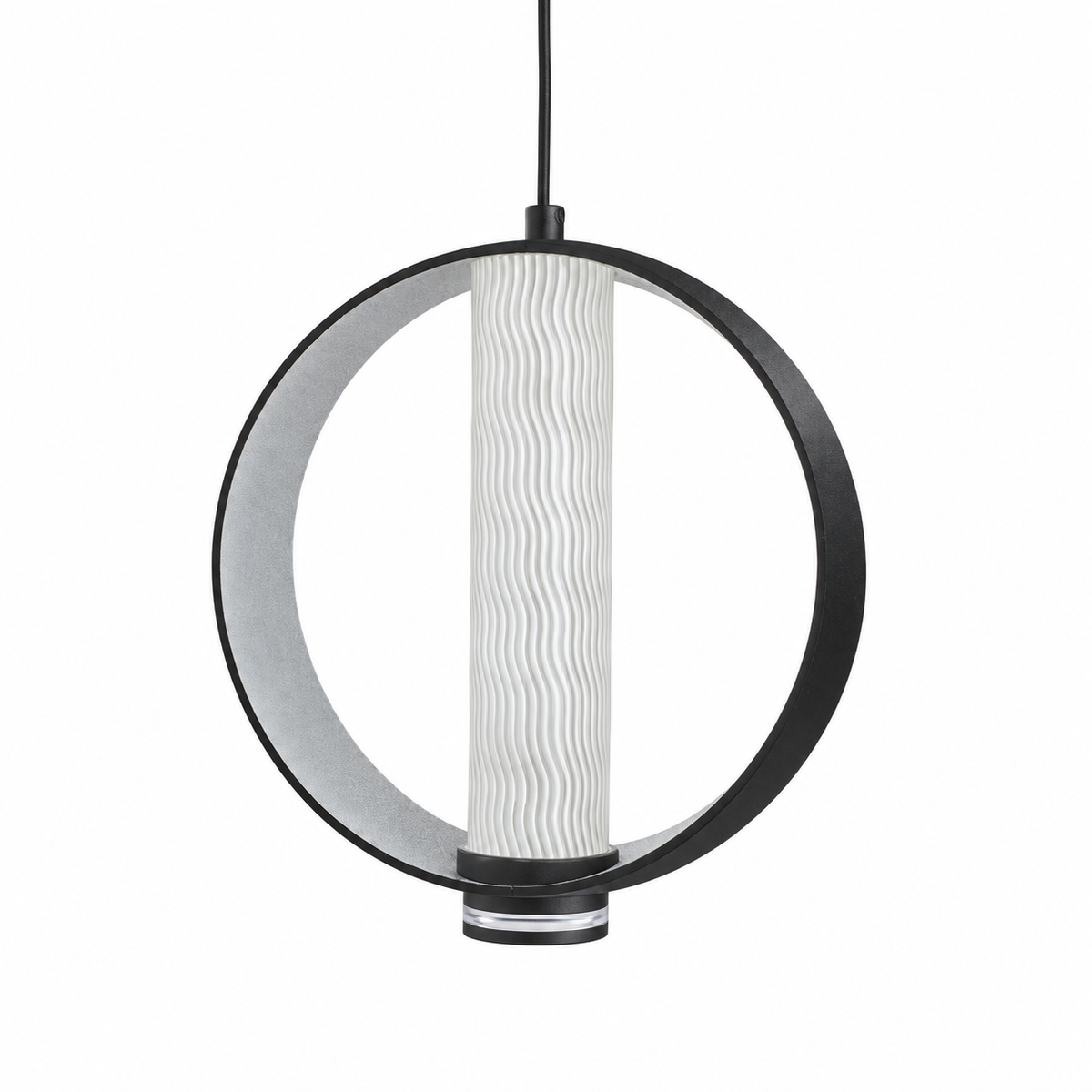 Grey Disc and Fluted Cylinder Pendant, unlit studio view