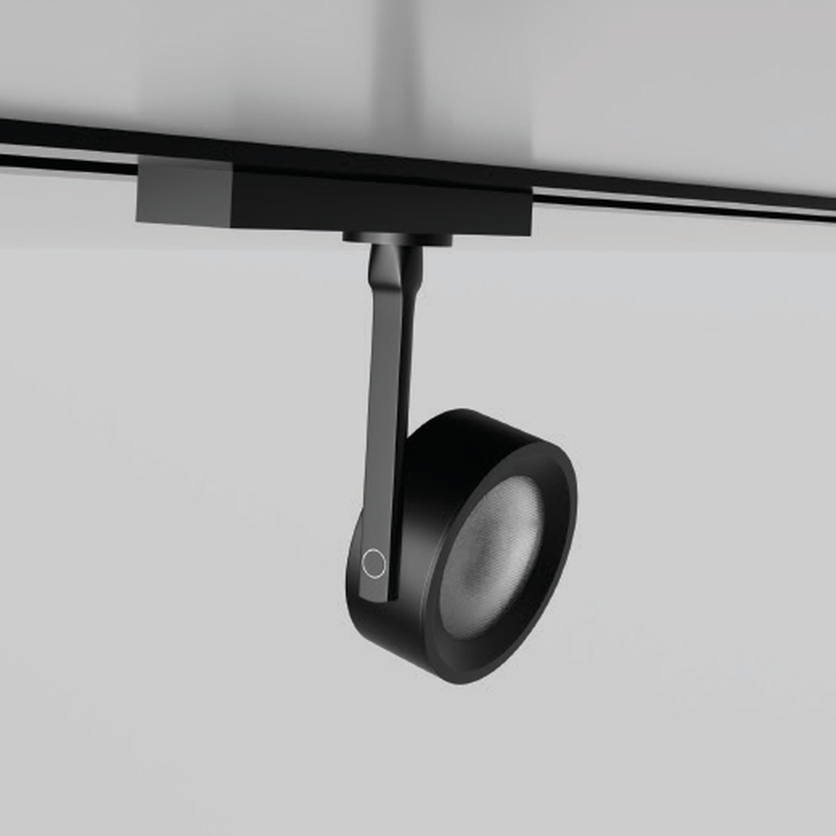 HAWK 30W black-body track spotlight with original slim pivoting arm, circular optical head and rectangular adapter; white-body photograph unavailable and rail inclusion unconfirmed.