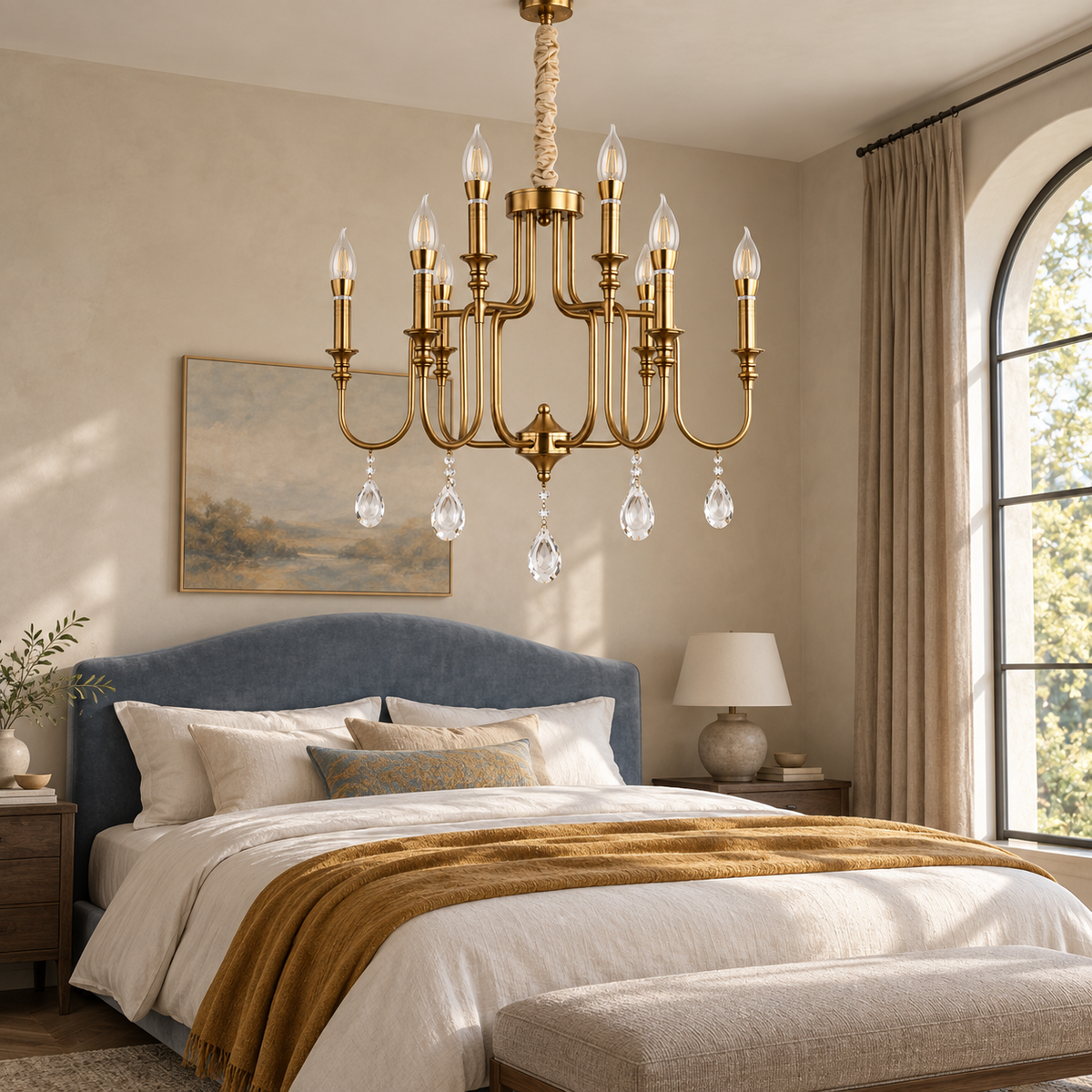 LUMERA 9-light chandelier in bedroom by day