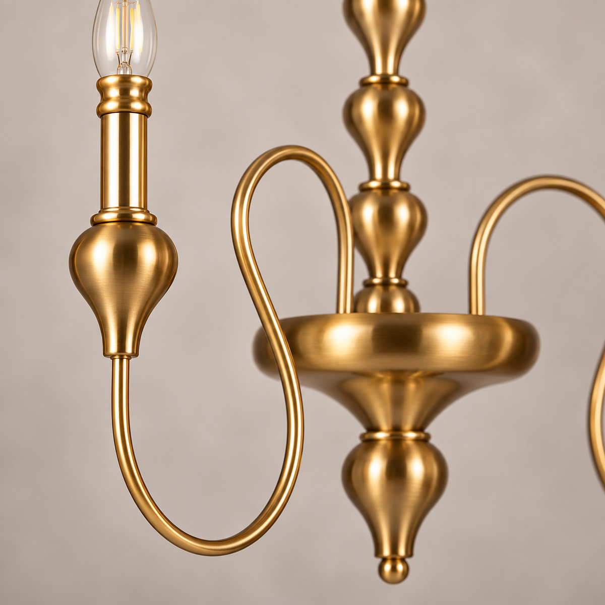 Close-up detail of Golden Antique 3-Light Chandelier
