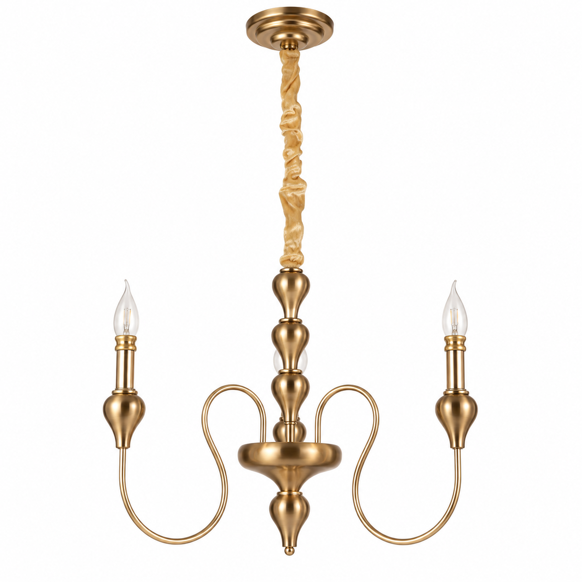 Golden Antique 3-Light Chandelier on white background