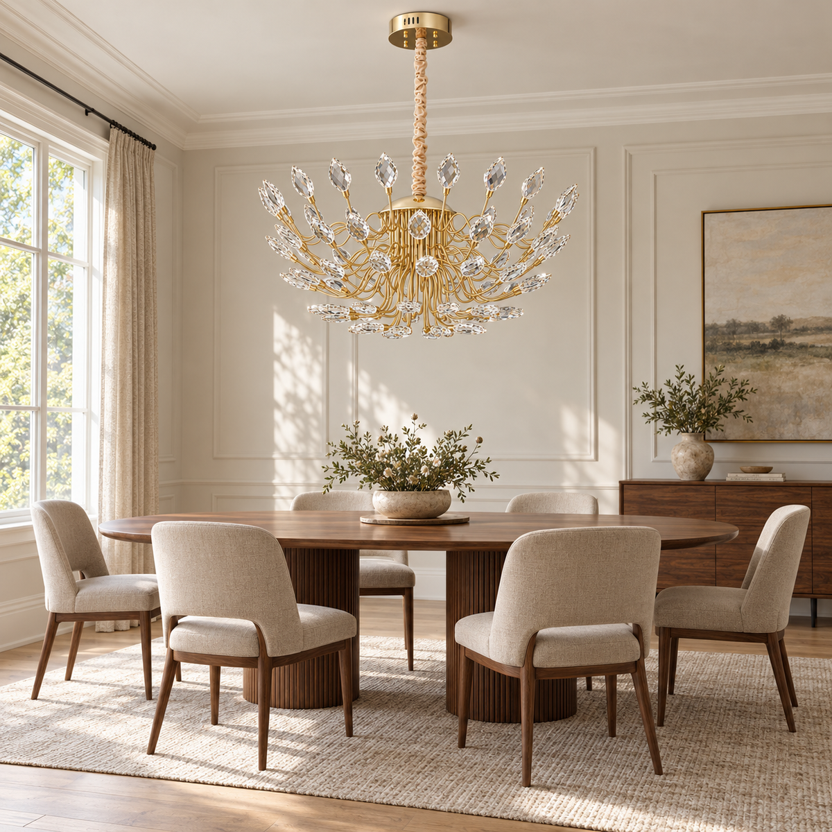 Laurielle Crystal Leaf Branch Chandelier, daylight interior, light off