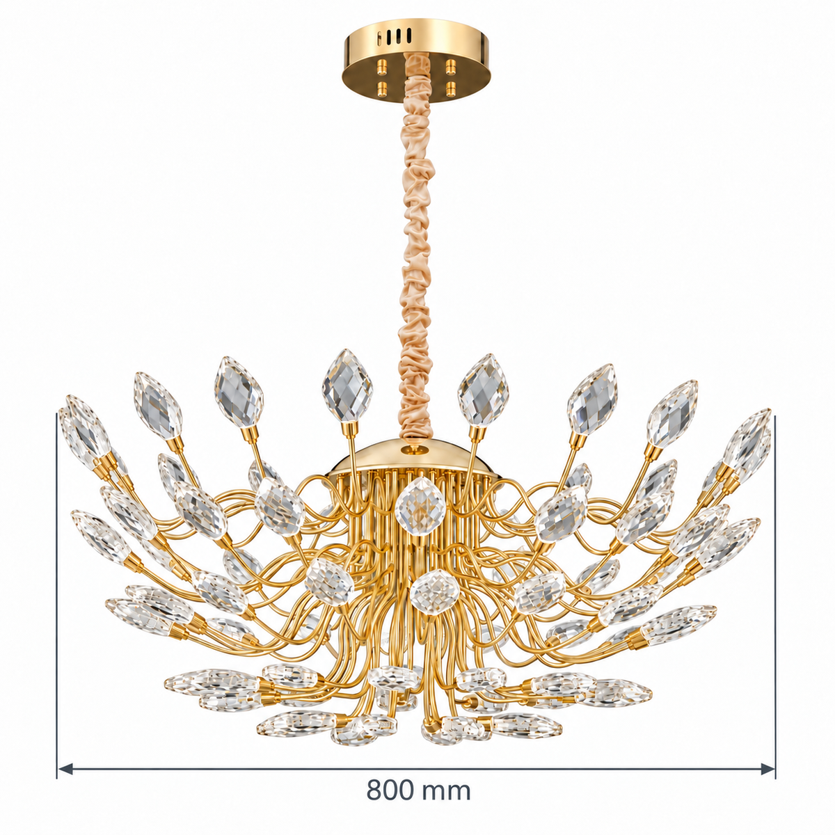 Laurielle Crystal Leaf Branch Chandelier, confirmed dimension diagram