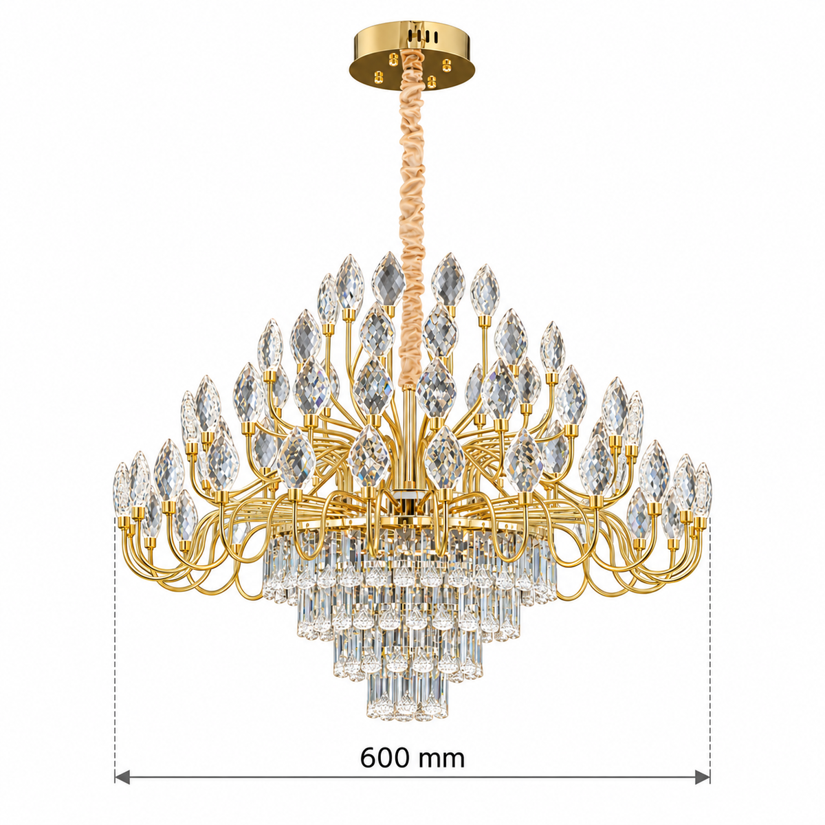 Laurielle Crystal Leaf Tiered Chandelier, confirmed dimension diagram