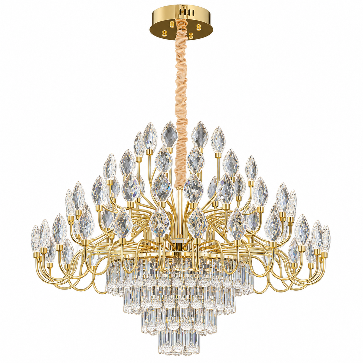 Laurielle Crystal Leaf Tiered Chandelier, studio view on white