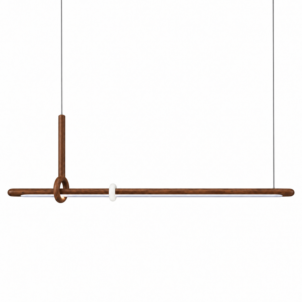 Lignia Walnut-Tone Linear Pendant Light β studio view on white