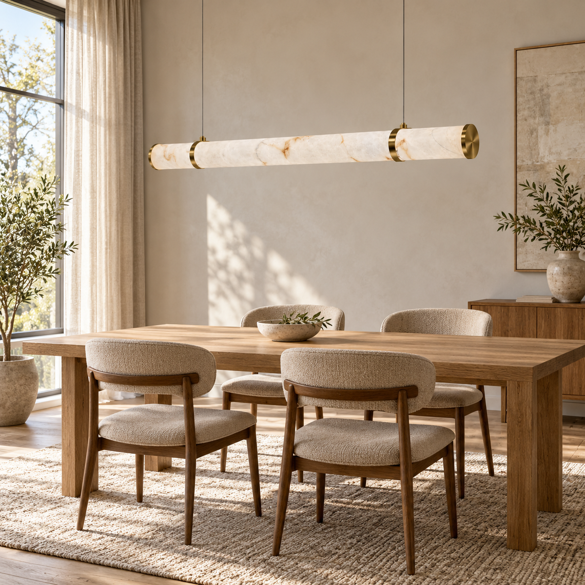 Linea Faux-Stone Bar Pendant Light, daylight interior, light off