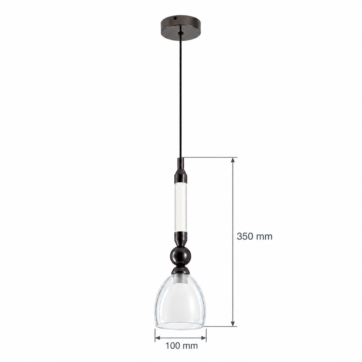 Luma Clear Glass Bell & Rod Pendant Light, confirmed dimension diagram