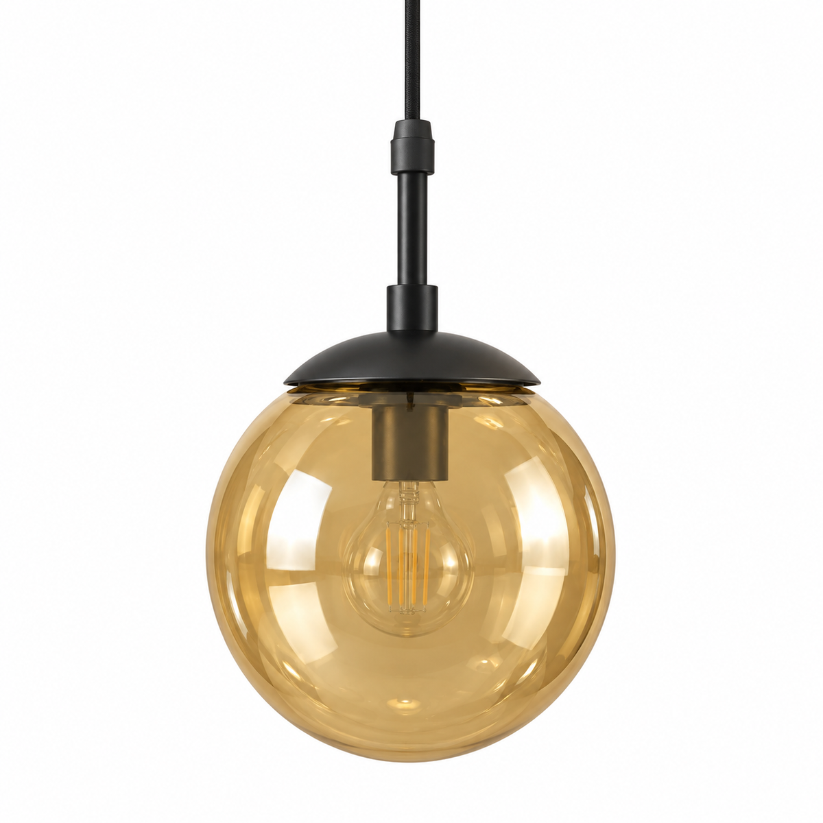 Lustre Glass Globe & Black Cap Pendant, unlit studio view