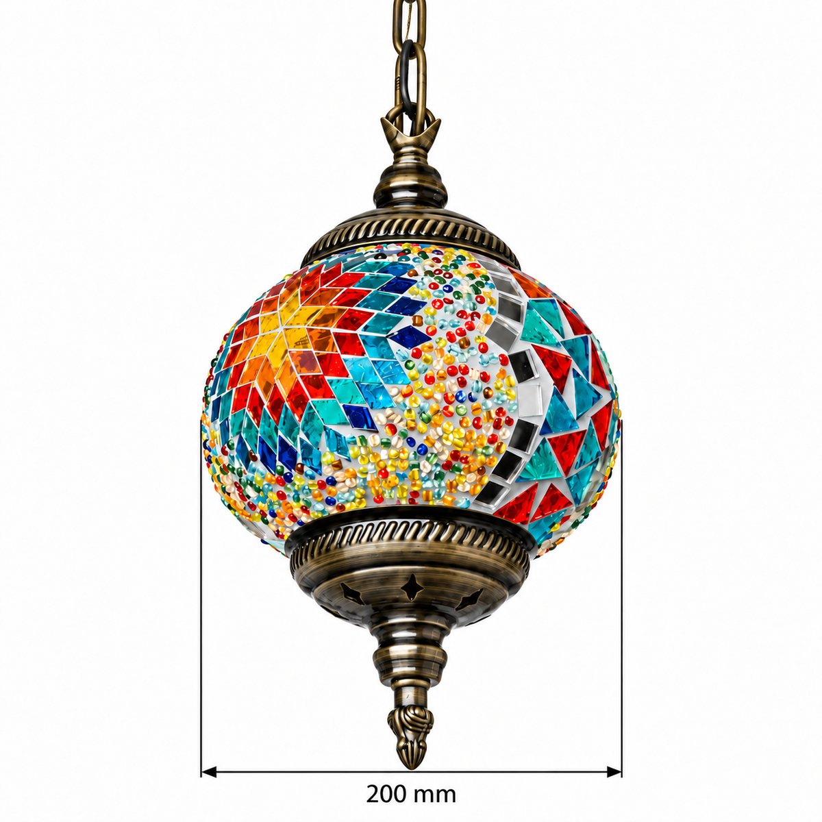 Mosaica Tiffany Glass Pendant Light, confirmed dimension diagram