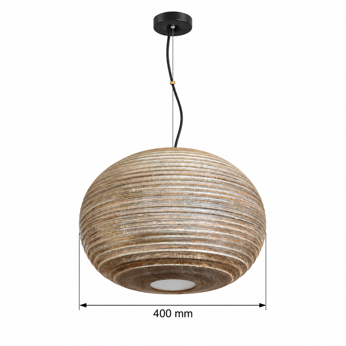 Oaken Rounded Ribbed Wood Pendant Light – confirmed dimensions in millimetres