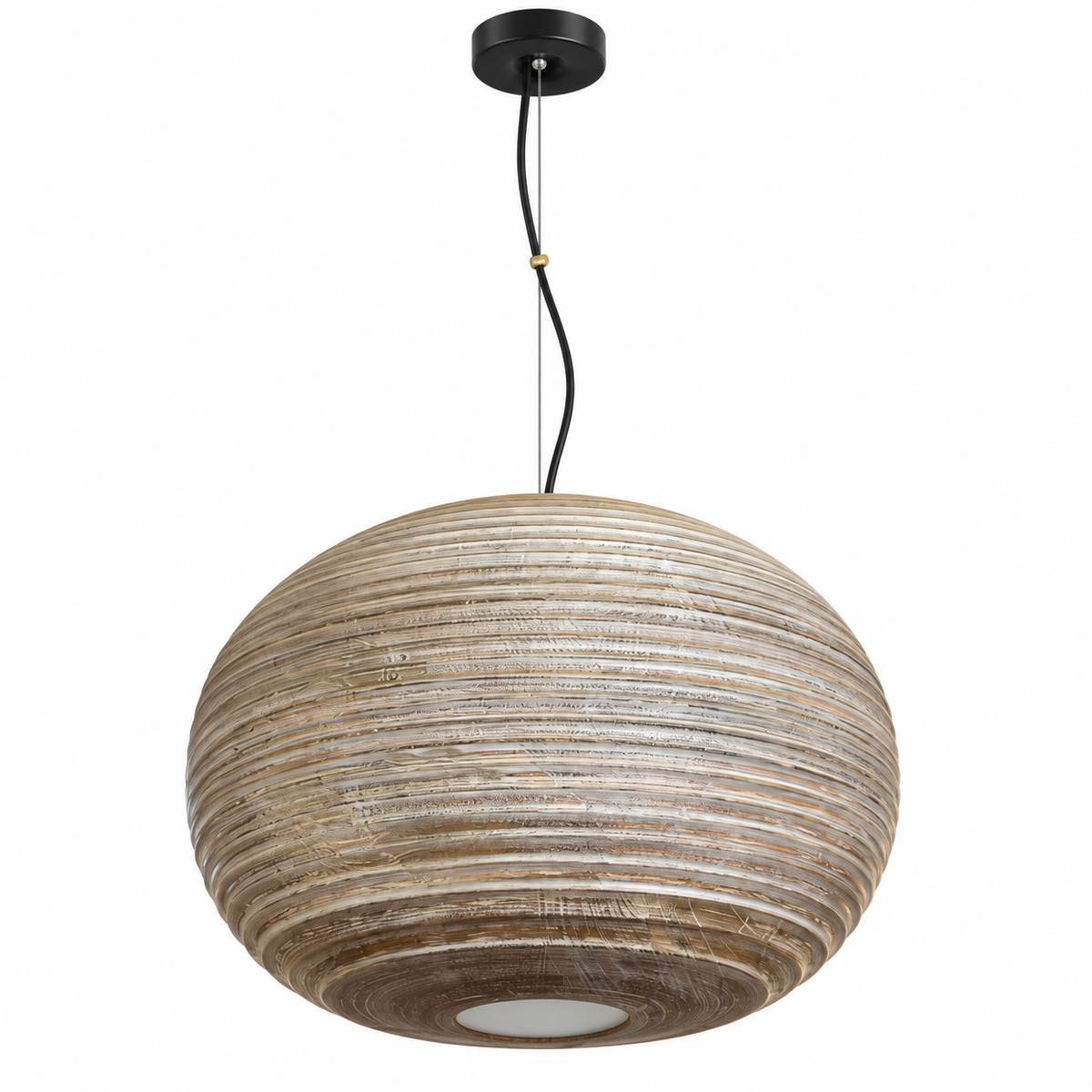 Oaken Rounded Ribbed Wood Pendant Light – studio view on white