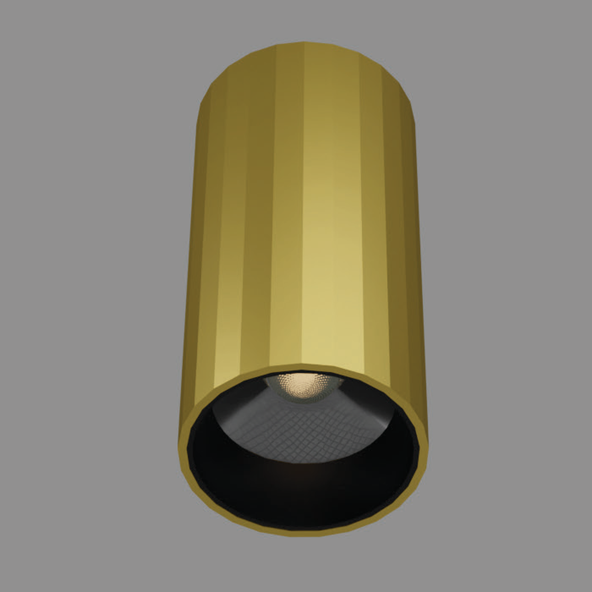 OBLIQUE-SF gold-body faceted cylindrical surface downlight, faithful original reference; representative wattage, white-body image unavailable.