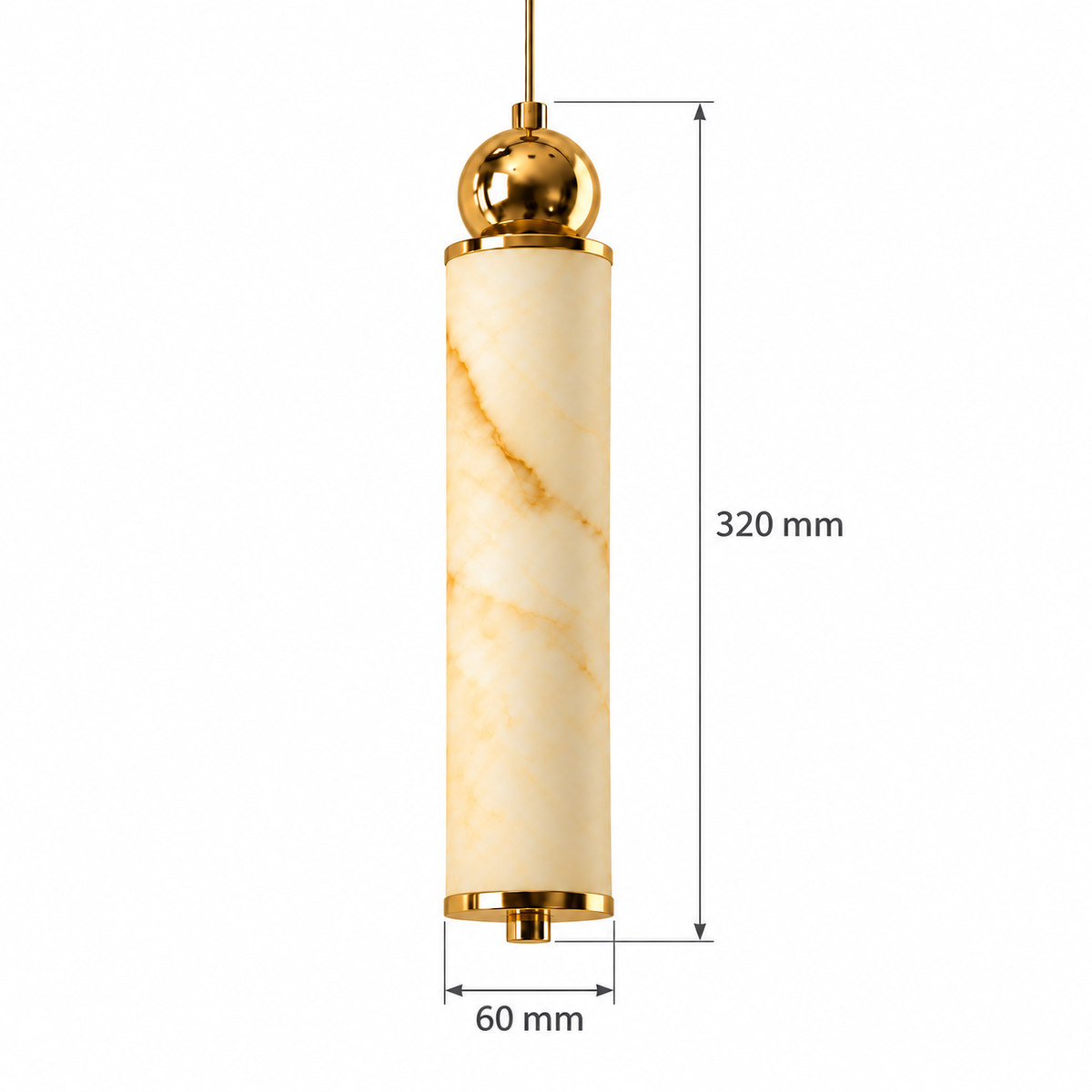 Orlina Orb-Capped Faux-Stone Pendant Light, confirmed dimension diagram