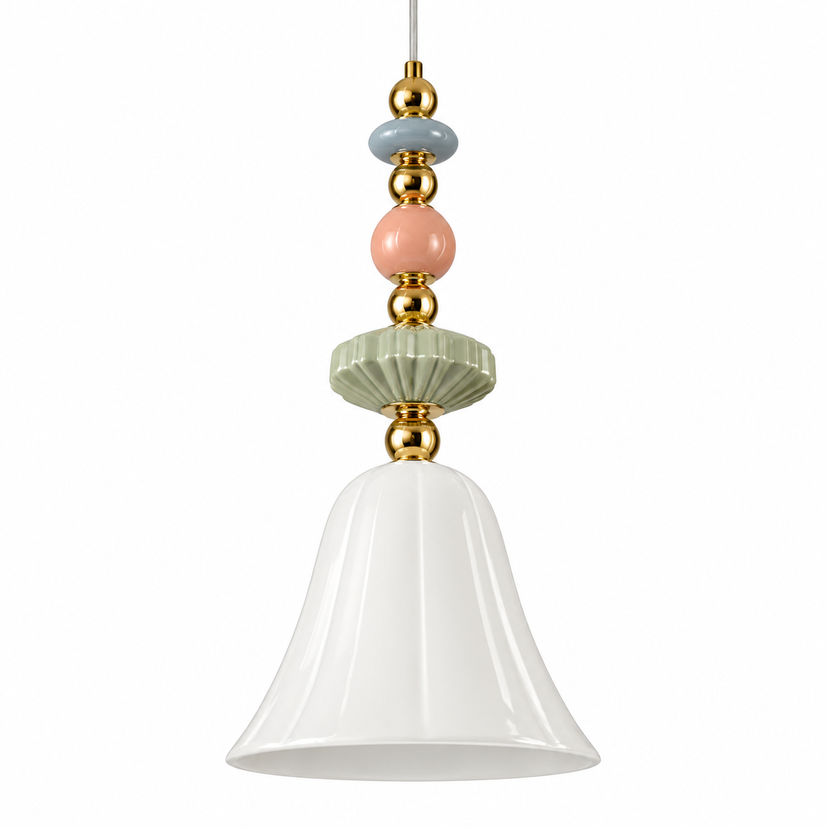 Pastella Ceramic Bell & Bead Pendant Light – studio view on white