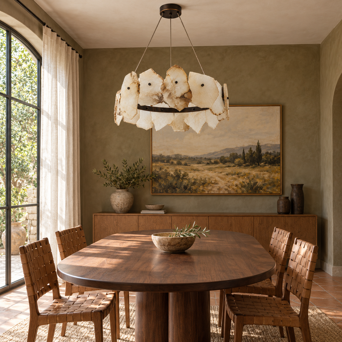 Petra Sculpted Marble Ring Chandelier, daylight interior, light off