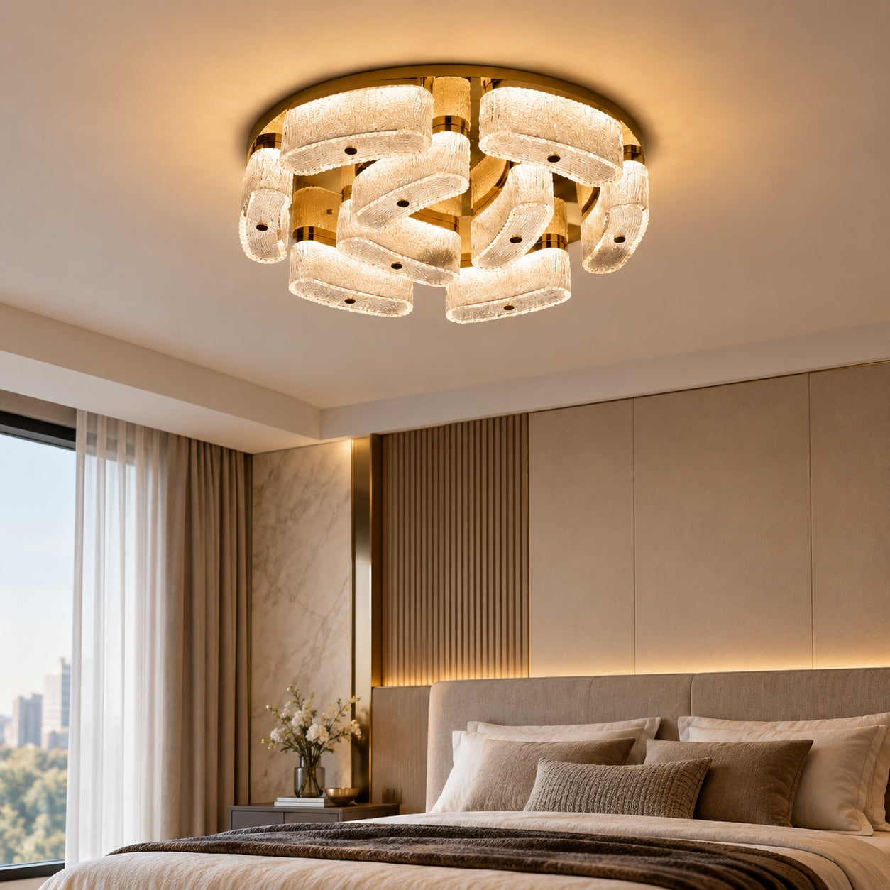 Golden Loop Acrylic Ceiling Light in a premium bedroom setting