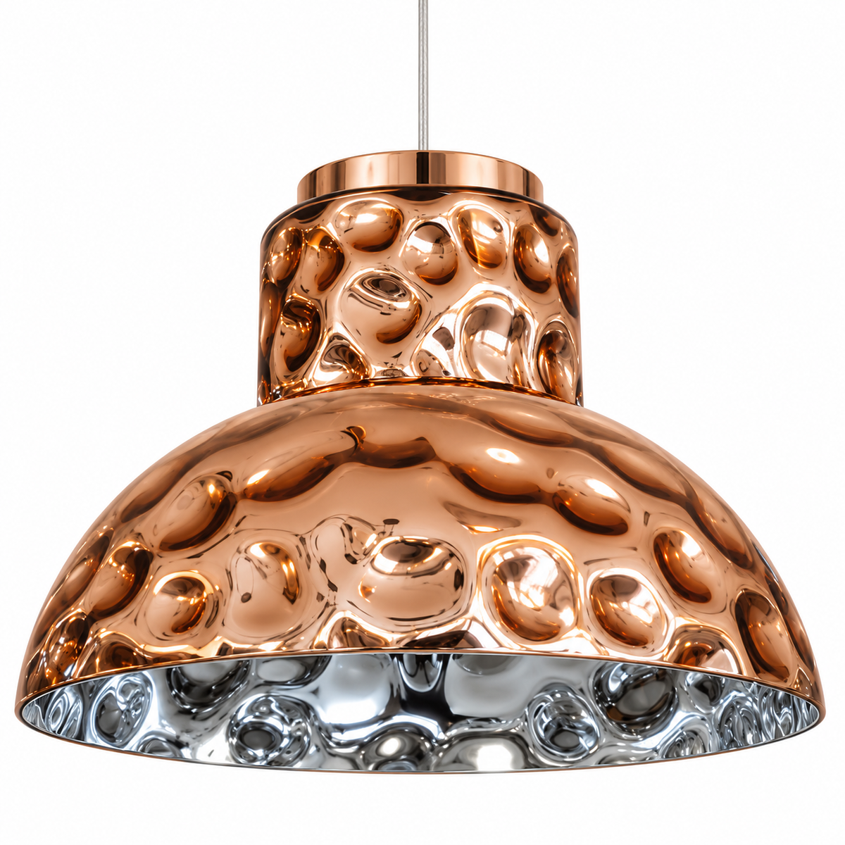 Rose Gold Dimpled Bell Pendant, unlit studio view