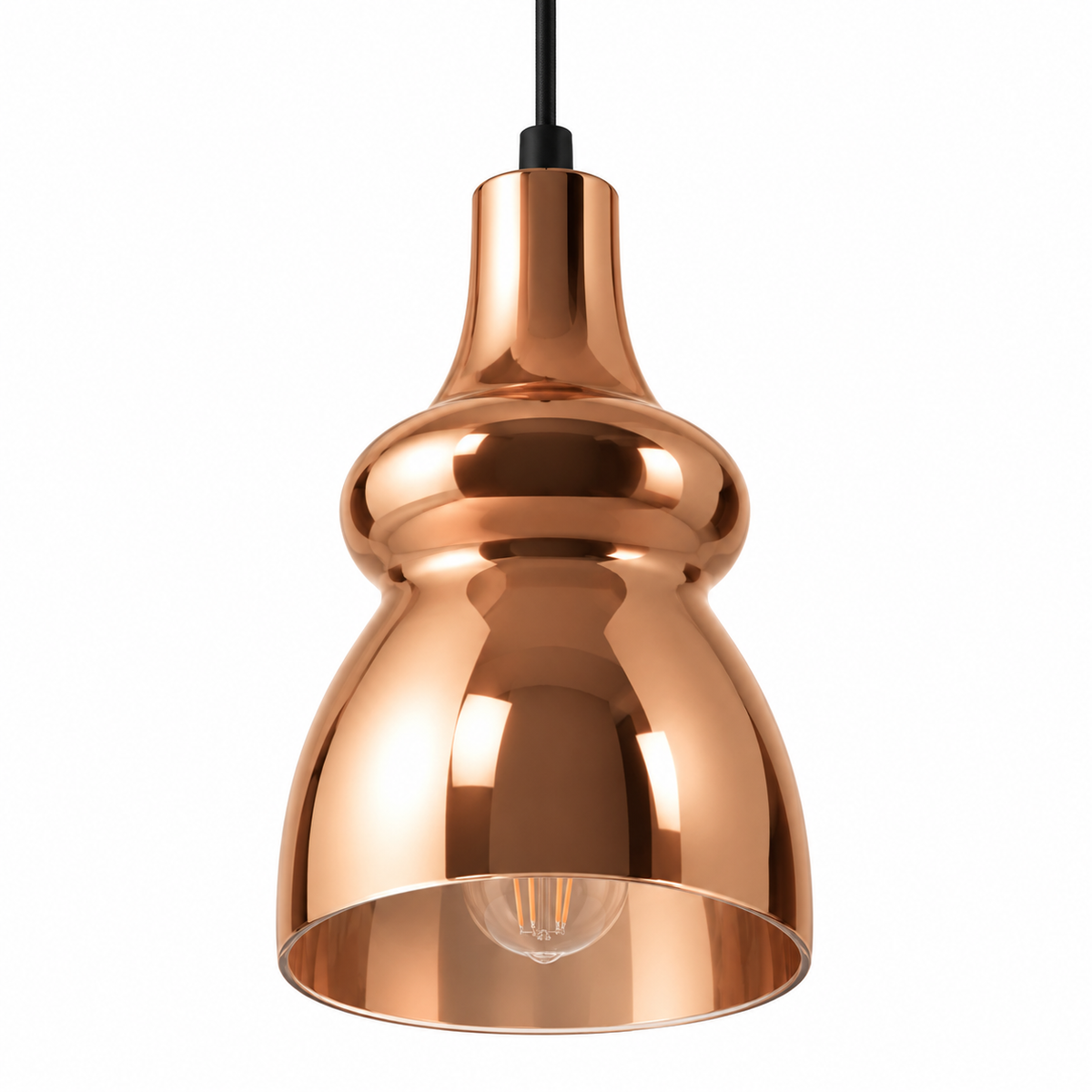 Rose Gold Glass Bottle Pendant, unlit studio view