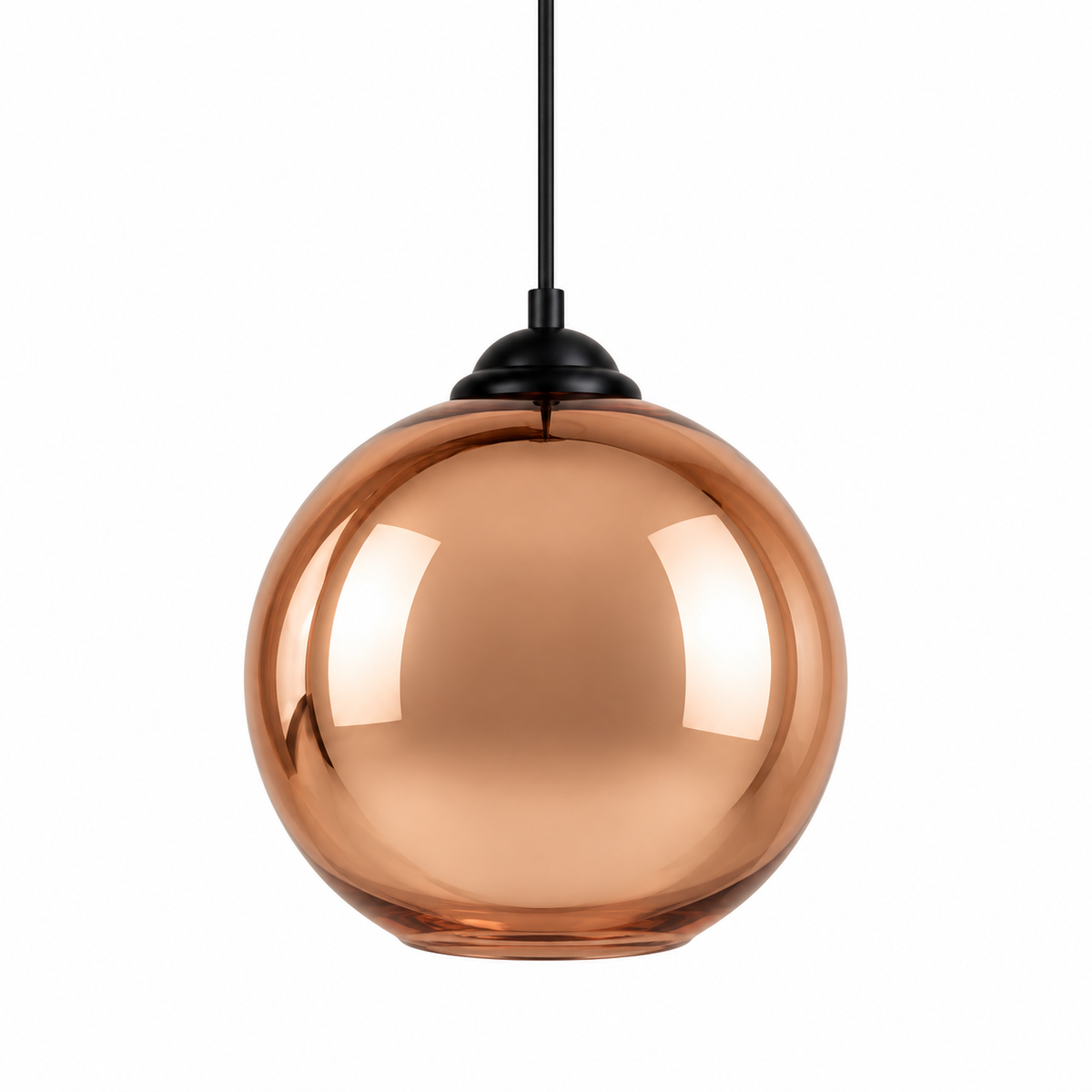 Rose Gold Mirrored Glass Globe Pendant, unlit studio view