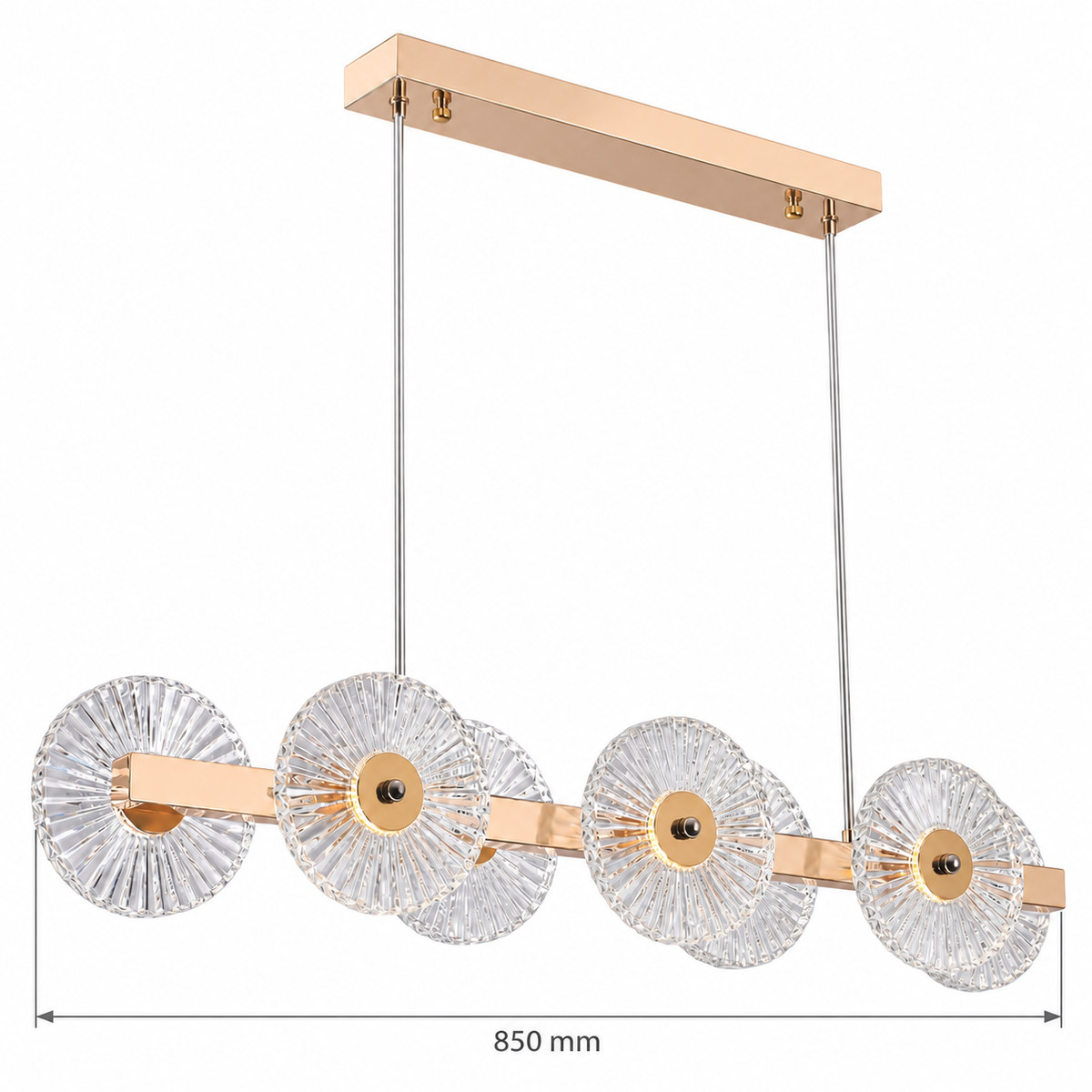 Rosella Clear Glass Disc Linear Chandelier, confirmed dimension diagram