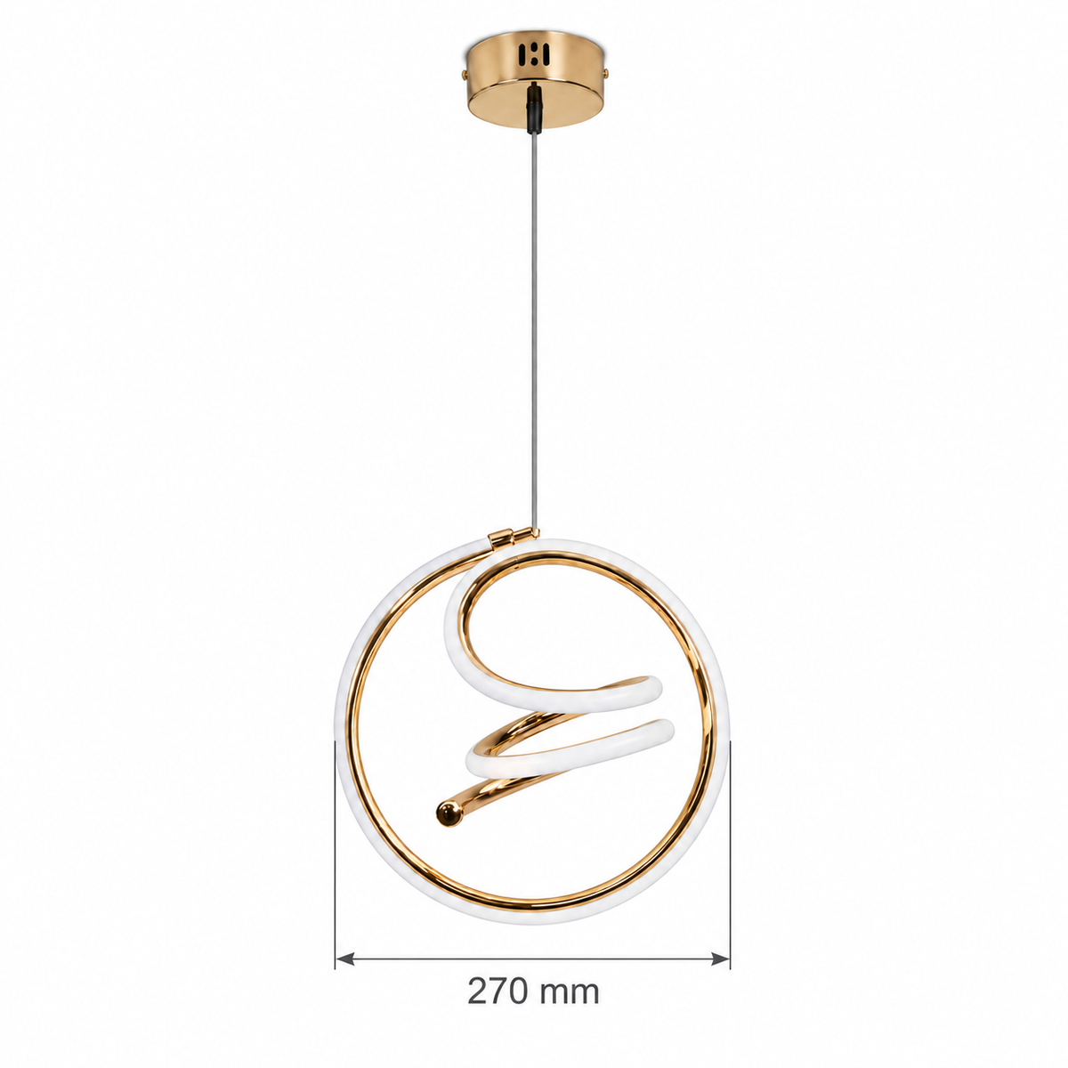 Sculptural Curl Ring Pendant, dimension diagram; outer ring diameter 270 mm